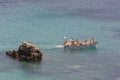 Paleokastritsa, Corfu, Greece - 15 July 2018, boat with tourists