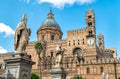 Palermo Cathedral church with statues of saints, Sicily, Italy