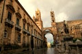 Palermo Cathedral side street with arch & tower, Royalty Free Stock Photo