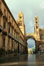 Palermo Cathedral street arch & towers, Italy Royalty Free Stock Photo