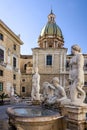 Palermo Fontana Pretoria in Sicily, Italy. Historical buildings landmarks Piazza Pretoria.