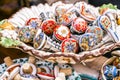 Typical ceramics detail of decorated caps for bottles