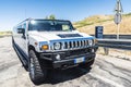 Luxury white limousine of the brand Hummer in Sicily, Italy Royalty Free Stock Photo