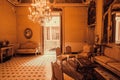 Evening inside the historical Palazzo Alliata di Villafranca, a Baroque aristocratic home with vintage interiors