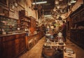 Owner of antique store waiting for customers of old artworks, jewelry, ceramics and vintage stuff Royalty Free Stock Photo