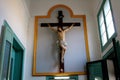 Palermo, Italy, September 03, 2017, Monastery of Santa Caterina, ancient crucifix hanging on the wall Royalty Free Stock Photo