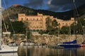 Palermo's small port ÃÂ°ÃÂ° Villa Igiea Liberty building & Utveggio Castel Royalty Free Stock Photo