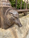 Palermo, Sicily. April 15, 2019. Head of a Pig cast in iron and part of the fencing of the Giardino Garibaldi in Palermo Royalty Free Stock Photo