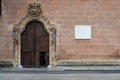 Palermo, Sicily, Italy - Brick stone wall and wooden door of the royal palace Royalty Free Stock Photo