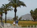 Palermo, Sicily, Italy. may 11, 2017. A couple walking in a park in palermo