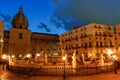 Palermo, Sicily, Italy - night view of Fountain of shame on baroque Pretoria square at night Royalty Free Stock Photo