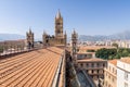 Rooftop view of the Palermo Cathedral or Cattedrale di Palermo bell towers in a nice sunny afternoon in Palermo, Sicily