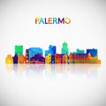 Palermo skyline silhouette in colorful geometric style.