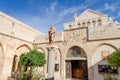 Saint Hieronymus statue at the Church of the Nativity of Jesus Christ on a sunny day. Palestine. Israel. The city of Bethlehem. Royalty Free Stock Photo