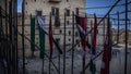 Palestine Flag through barbed wire in Old city of Hebron, Palestine