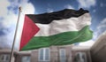 Palestine Flag 3D Rendering on Blue Sky Building Background