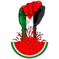 Palestine Flag on Revolution Fist Symbol of freedom coming out from a Watermelon Vector Illustration graphic art isolated on white Royalty Free Stock Photo