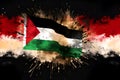 Palestine flag waving, color splash illustration. Patriotic concept with national symbols, copy space. Flag of Palestine paint