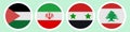 Palestine, Iran, Syria, Lebanon. Flags of different countries. A set of stickers