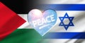 Palestine and Israel flags with heart with text peace Royalty Free Stock Photo