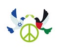 palestine and israel flags in peace doves