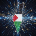 Palestine map with flag in digital network light rays background Royalty Free Stock Photo
