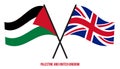 Palestine and United Kingdom Flags Crossed Flat Style. Official Proportion. Correct Colors