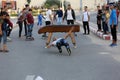 Palestinian children practice roller Skate at the streets