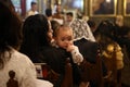 Palestinian Christians at the St. Porphyrius Church in Gaza. Royalty Free Stock Photo