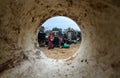 Palestinian family inside their home after heavy rain in a poor neighborhood