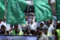 Palestinian Hamas supporters take part protest against Israel`s plan to annex parts of the occupied West Bank, in Khan Yunis in th