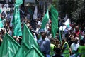 Palestinian Hamas supporters take part protest against Israel`s plan to annex parts of the occupied West Bank, in Khan Yunis in th