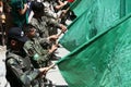 Palestinian Hamas supporters take part protest against Israel`s plan to annex parts of the occupied West Bank, in Khan Yunis in th Royalty Free Stock Photo