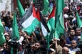 Palestinian Hamas supporters take part protest against Israel`s plan to annex parts of the occupied West Bank, in Khan Yunis in th