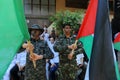 Palestinian Hamas supporters take part protest against Israel`s plan to annex parts of the occupied West Bank, in Khan Yunis in th