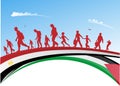 palestinian immigrants walking on the egyptian flag seeking asylum Royalty Free Stock Photo