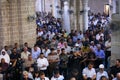 Relatives of Ramadan Shallah, the former leader of the Palestinian Islamic Jihad PIJ movement, mourn as they attend a memorial s