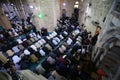 Relatives of Ramadan Shallah, the former leader of the Palestinian Islamic Jihad PIJ movement, mourn as they attend a memorial s