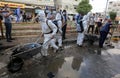 Palestinian municipality and civil defense employees organize a street cleaning and sterilization campaign in light of the coronav