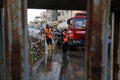 Palestinian municipality and civil defense employees organize a street cleaning and sterilization campaign in light of the coronav