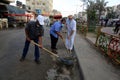 Palestinian municipality and civil defense employees organize a street cleaning and sterilization campaign in light of the coronav