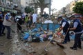 Palestinian municipality and civil defense employees organize a street cleaning and sterilization campaign in light of the coronav