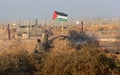 Palestinian protesters clash with Israeli forces during a protest at the Israel-Gaza border