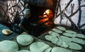 Palestinian works in the only traditional bakery that stays working on oil at Gaza Strip