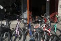 A Palestinian shop displays the used bicycles coming from Israel to reach Gaza through the Kerem Shalom crossing