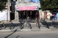 A Palestinian shop displays the used bicycles coming from Israel to reach Gaza through the Kerem Shalom crossing