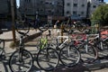 A Palestinian shop displays the used bicycles coming from Israel to reach Gaza through the Kerem Shalom crossing