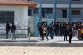 Palestinian students affiliated with the United Nations `UNRWA` a wear face masks amid the coronavirus pandemic