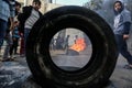 Palestinian students take part in a protest against the U.S. President Donald Trump`s Middle East peace plan