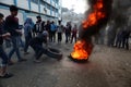 Palestinian students take part in a protest against the U.S. President Donald Trump`s Middle East peace plan